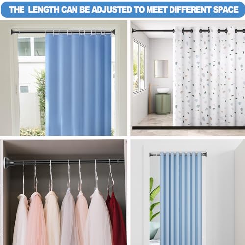 Matte Black Shower Curtain Rod, 28-58 Inches No Drilling Adjustable Tension Shower Curtain Rods for Bathroom, 1 Inch Diameter Stainless Steel Metal Shower Rod, Anti-Slip, No Rust