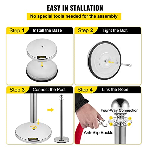 VEVOR Velvet Ropes and Posts, 8 Pcs, 5 ft Red Velvet Rope, Stanchion Post with Ball Top, Crowd Control Barriers, Red Carpet Poles for Party Supplies