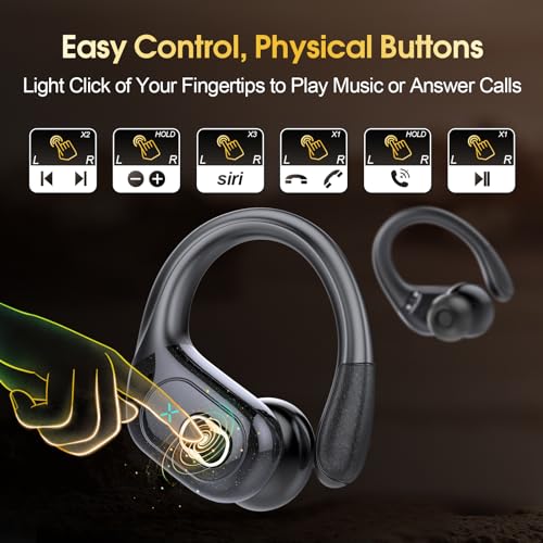 Wireless Earbuds 75hrs Bluetooth 5.3 Headphone Sport, 2024 Bluetooth Earbuds Stereo Deep Bass Over Ear Bud with Earhooks, ENC Noise Cancelling Mic, IPX7 Waterproof Earphone for Workout/Running