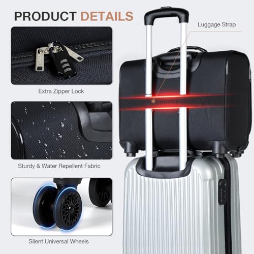 Lekebobor Rolling Laptop Bag Rolling Laptop Briefcase on Wheels for Women/Men Fits Up to 15.6Inch Rolling computer Bags Water Resistant for Work Travel and Business, Black