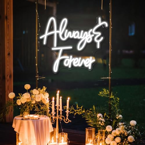 ineonlife Always Forever Neon Sign White Letter LED Neon Lights for Bedroom Wall Decor Words USB Powered Neon Signs for Room Living Room Bar Club Hotel Party Wedding Engagement Wall Hanging Decoration