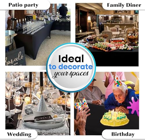 Heochy 1 Pc 6FT Table Cloth for Rectangle Table - Black Tablecloth Rectangular Fitted Stretch Spandex Table Covers 6 ft for Birthday, Cocktail, Wedding, Banquet Fall Outdoor Party