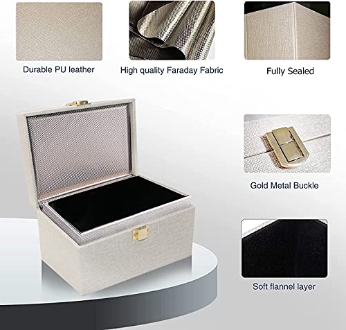 JXE JXO Faraday Box for Car Keys, RFID Key Fob Protector, Car Key Signal Blocker, RFID Signal Blocking Case Shielding Pouch PU Leather Car Key Wallet Case (Beige)