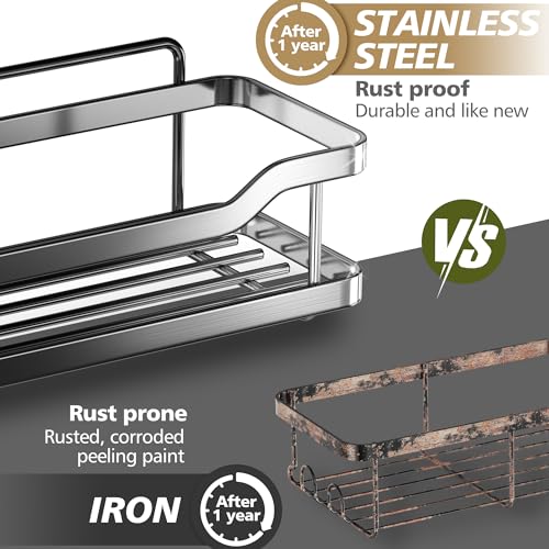 OMAIRA Shower Caddy, 2-Pack Adhesive Shower Organizer, No Drilling Rustproof 304 Stainless Steel Shower Shelves for Inside Shower & Bathroom Organizer, Matte Black (X-Large)