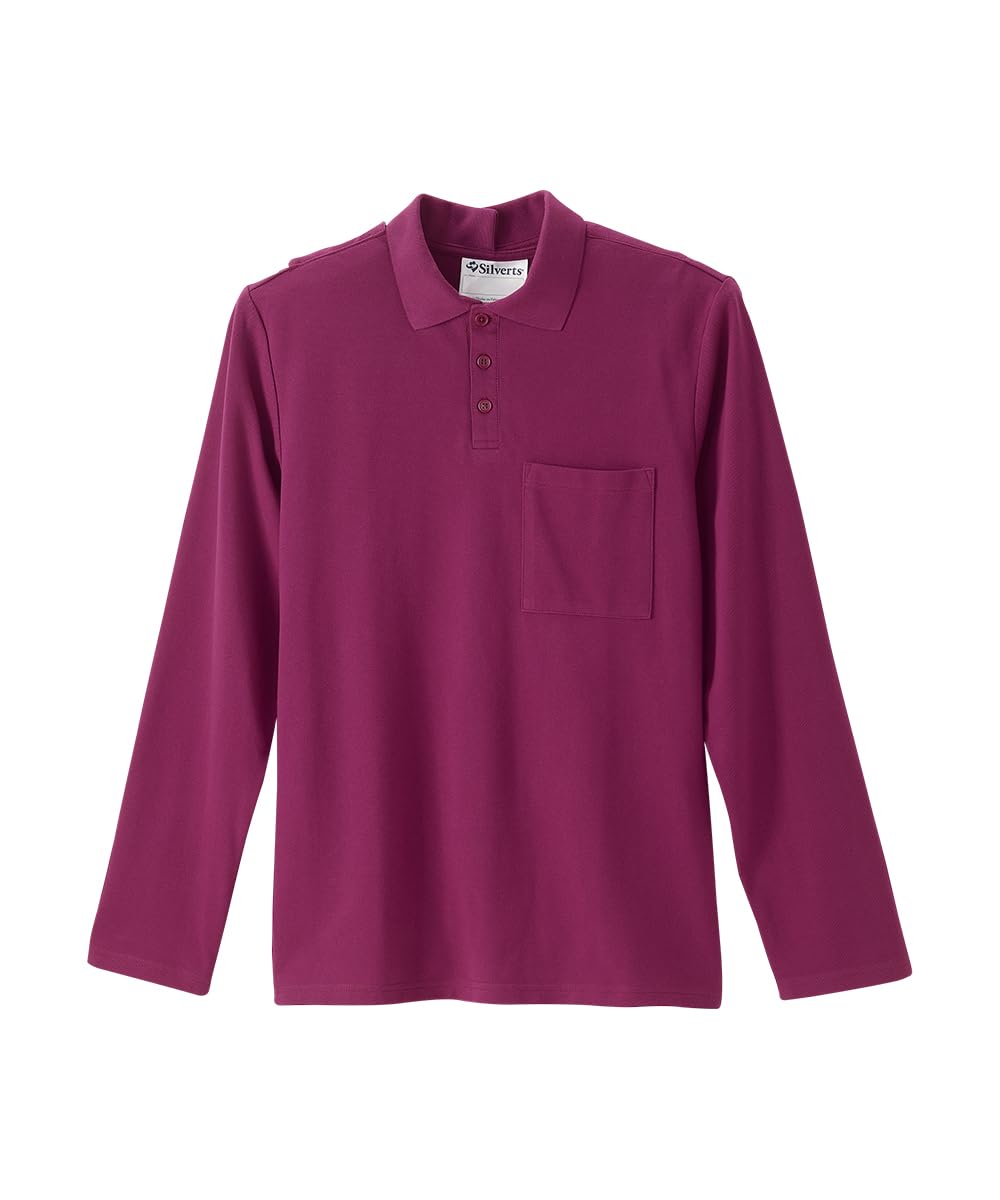 Silverts Men's Adaptive Open Back Polo Shirt with Long Sleeves - Cranberry SMA