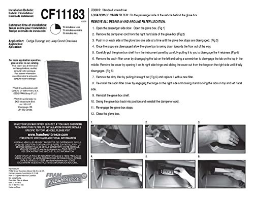 FRAM Fresh Breeze Cabin Air Filter Replacement for Car Passenger Compartment w/ Arm and Hammer Baking Soda, Easy Install, CF11183 for Select Dodge and Jeep vehicles , white