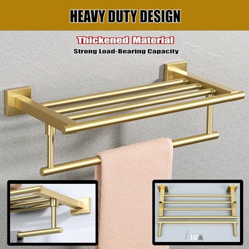 Alise Towel Rack,Towel Holder Towel Hanger with Towel Bar for Bathroom Lavatory,Wall Mount SUS 304 Stainless Steel Towel Shelf,GKL100-G Brushed Gold 16-Inch