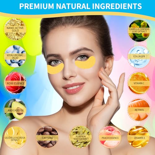 Under Eye Patches For Puffy Eyes Treatment 30 Pairs, 24K Gold Eye Mask For Dark Circles And Puffiness, Hyaluronic Acid Eye Mask For Puffiness, Eye Gel Pads, Eye Bags Treatment, Eye Mask Skincare