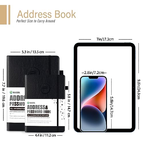 Address Book with Alphabetical Tabs, Hardcover Password Book, Small Address Organizer Keep Track of Phone Numbers, Special Days, Birthdays, Anniversaries and Notes(4.8″x 5.8″, Black)