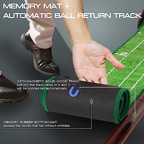 Eleko Meyar Golf Putting Mat, Portable Indoor Putting Green, includes Putting practice ball, Wrinkle-Free Mat, Solid Wood Construction – suitable for office, living room,outdoor, Golf Gifts