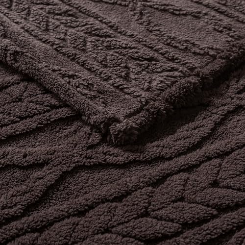 COOVA Premium Fleece Queen Size Blanket - Cozy Sherpa Blanket 3D Jacquard, Soft Fuzzy Fluffy Lightweight Warm Bed Blanket, Gift for Women,Couch,Bed,Sofa,Chair,Camping,Travel.(Taupe 90"x90")