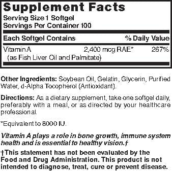Nature's Blend Vitamin A 8,000 IU 100 Softgels