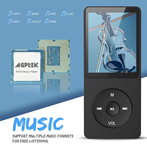 AGPTEK A02S 16GB MP3 Player, 70 Hours Playback Lossless Sound Music Player, Supports up to 128GB, Black