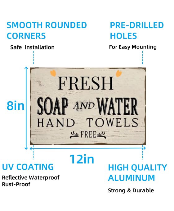 Carastora Vintage Bathroom Sign - Vintage Metal Wall Art for Bathroom or Laundry Room, Rustic Tin Decor for Farmhouse, Cafe, Bar, 12x8 Inch