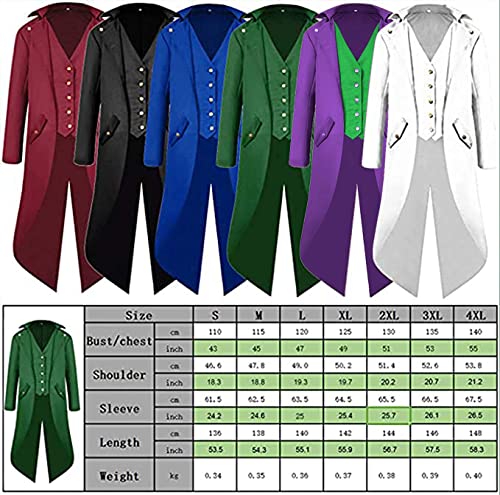 BITSEACOCO Mens Gothic Medieval Tailcoat Jacket, Steampunk Vintage Victorian Frock High Collar Coat(S,Black