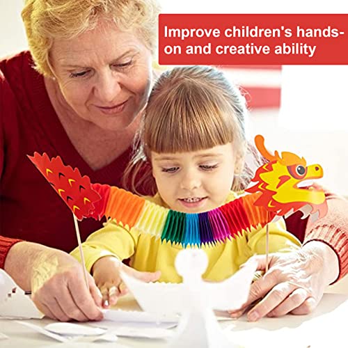 Biubee 8 Pcs Chinese New Year Paper Dragon Decoration- 4 Styles Chinese Paper Dragon Hanging Garland Crafts Handheld Chinese Paper Dragon Toys for Kids Toddlers, Style 1