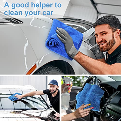 Shimeyao 30 Pcs Edgeless Microfiber Plush Towels for Cars Detailing Drying Wash Polishing Absorbent Cleaning Cloths, 500 GSM, 16 x 16 Inch(Dark Blue)
