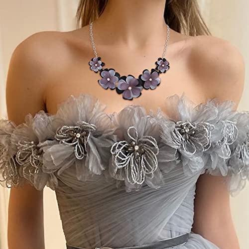 Flyonce Flower Statement Collar Necklace, Summer Holiday Floral Pink Flower Necklaces for Women
