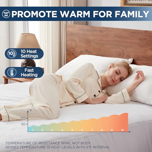 Westinghouse Heated Mattress Pad Full Size, Luxury Quilted Sherpa Bed Warmer with 10 Heat Settings, 1-12H Auto Shut Off Timer, Fit Up to 15" Deep Pocket, Machine Washable, 54x75 Inch
