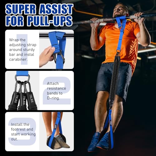Pull Up Assistance Bands, Heavy Duty Assisted Pull Up Bands for Pull Up Assist, Adjustable Weight/Size with Fabric Feet Mats, Upgrade Pull Up Assist Bands for Strength Training