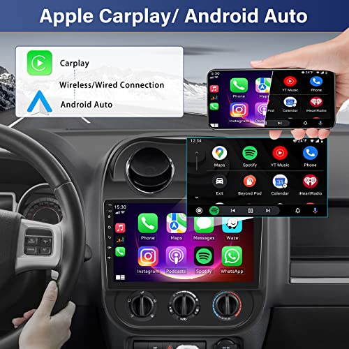 2+64G Car Radio for Jeep Compass Patriot 2010-2016 with Wireless Carplay Android Auto,10.1 inch Touchscreen Car Stereo Radio Support Mirror Link WiFi/GPS Bluetooth FM RDS EQ SWC AHD Backup Camrea