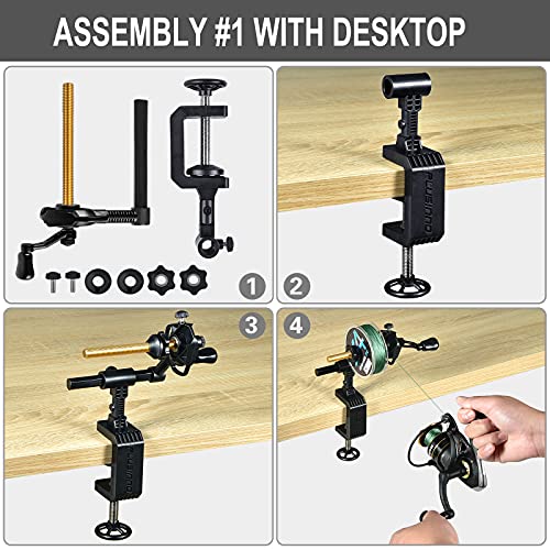 PLUSINNO Fishing Line Spooler with Unwinding Function, Fishing line Spooling Station Versatile for Both Thick & Thin Rods, Works with Spinning Reel, Cast Reel (Fishing Rod & Table Clamp Spooler)