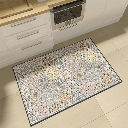 JUSTWOOF Machine Washable Boho Area Rug,2x3 Entry Rug Non-Slip Indoor Door Mat,Non-Shedding Faux Wool Low-Pile Throw Rugs for Bedroom Kitchen Entryway Bathroom Decor(Blue, 2x3ft)