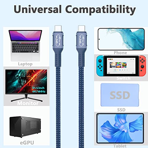 USB 4 for Thunderbolt 4 Cable 0.3m/1FT, 40 Gbps Data transfer with 240W and 4K@144Hz 5K@ 60Hz or 8K@30Hz,Compatible with Thunderbolt 4/3 Cable and USB C,fit for Laptop,Docking,Monitor and more