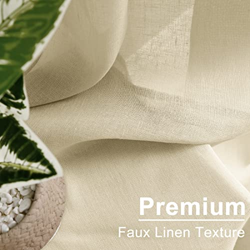 XWZO Faux Linen Semi Sheer Curtains 54 Inch for Living Room - Soft Privacy Enhancing & Light Filtering Window Curtains for Bedroom/Small Windows, Beige, 52 x 54 Inch Length, Set of 2 Panels