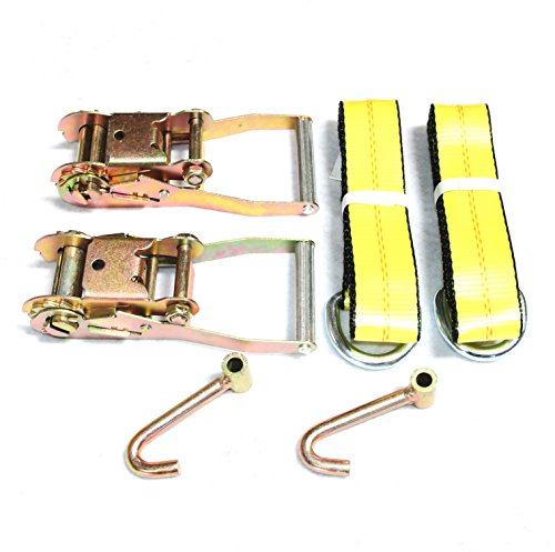 GRIPON (Pack of 2) 2" x8' Lasso Strap with 2" Ratchet and J Finger Hook Tie Down