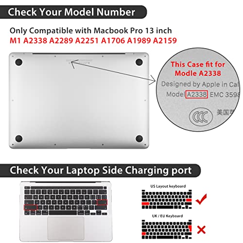 HOHAIYOO Compatible with MacBook Pro 13 inch Case M2 2024 2023 2022-2016 A2338 M1 A2251 A2289 A2159 A1989 A1706, Plastic Hard Shell Case & Keyboard Cover & Screen Protector &Webcam Cover, Line Flower
