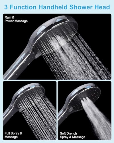 Hibbent Self-Cleaning Shower Head with Handheld, High Pressure 3 Spray Modes Showerhead Set, Powerful Shower Heads with 71'' Stainless Steel Hose, Adjustable Shower Bracket with Brass Joint, Black