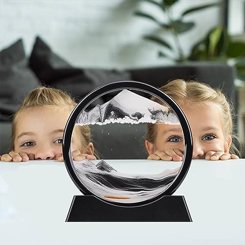 XINBAOHONG Moving Sand Art Picture,Liquid Motion 3D Deep Sea Sandscape in Motion Display Flowing Sand Frame Relaxing Desktop Home Office Work Decor(10 inch) (Black)