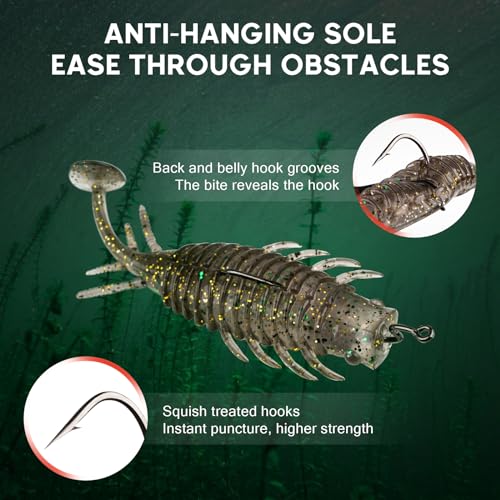 THKFISH Swimbait Fishing Lures,Soft Plastic Fishing Lures Pre-Rigged Jig Head Soft Lures 5 Piece Swimbaits Kit with Hook and Noise Attractor Beads,Great for Catches All Species