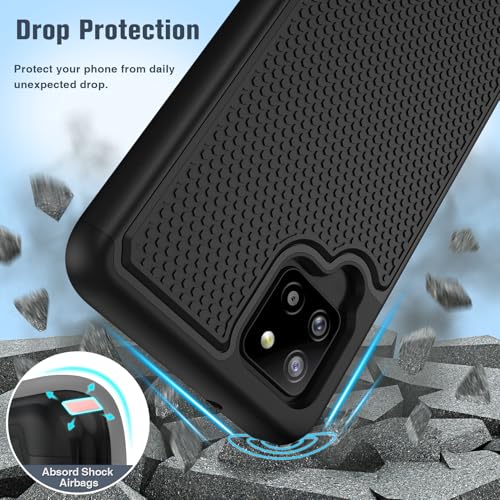 BNIUT for Samsung Galaxy A42 5G Case: Dual Layer Protective Heavy Duty Cell Phone Cover Shockproof Rugged with Non Slip Textured Back - Military Protection Bumper Tough - 6.6inch (Matte Black)