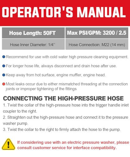 YAMATIC Kink Resistant Pressure Washer Hose 25FT 1/4" M22 Brass Fitting Power Washer Hose Replacement for Ryobi, Troy Bilt, Greenworks, CRAFTSMAN Most Brand Power Washer, 3200 PSI