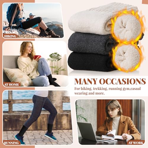 Velice Wool Socks for Women Merino Wool Boot Hiking Thick Thermal Warm Socks Winter Crew Cushion Cozy Work Socks 5 Pairs(Color A-011)