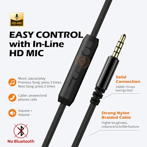 Kids Headphones, Headphones Wired with Microphone and Volume Control Folding Stereo Corded On-Ear 3.5mm Headset for Boys Girl Cellphones Tablets Chromebook Laptop Computer (Black/Orange)