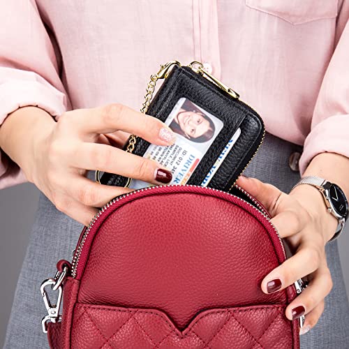 imeetu RFID Credit Card Holder, Small Leather Zipper Card Case Wallet with Keychain and ID Window for Women (Pro,Taupe Grey)