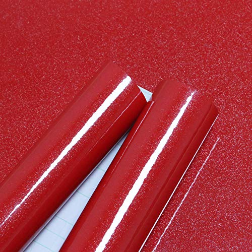 15.8''x393.7''Red Contact Paper for Countertops Self-Adhesive Wallpaper Removable Red Peel and Stick Wallpaper Waterproof Easy to Clean Vinyl Roll Decorative Kitchen Cabinet for Wall Covering