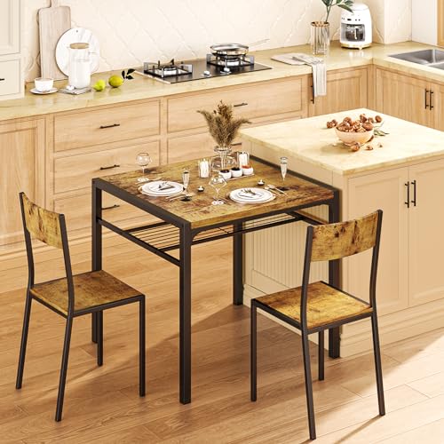 Gizoon Dining Table Set for 2, 3 Piece Kitchen Table with 2 Chairs for Small Space, Apartment, Kitchen, Dining Room, Space-Saving