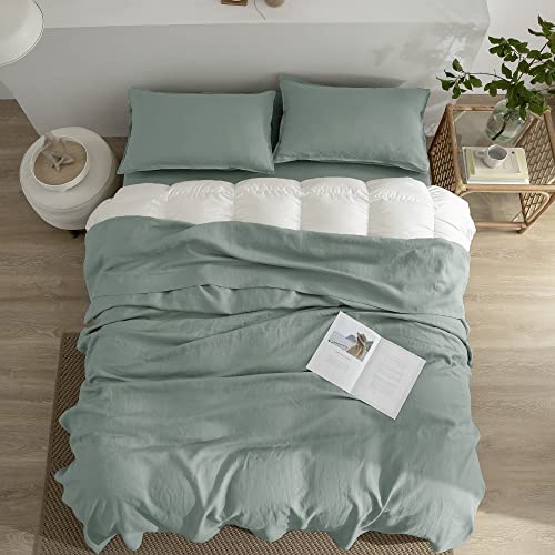 EVERLY Linen Sheets Set Queen Size,100% French Stonewash Pure Linen Sheets Set,4Pieces (1Flat Sheet,1Fitted Sheet,2Pillowcase) Suitable for Hot Sleepers,Deep Pocket Natural Bedding Set-Navy Blue