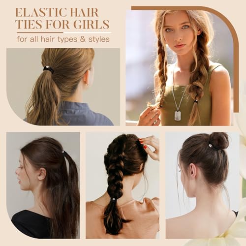 FORENEE Hair Ties No Damage - 10PCS Ponytail Holders - Elastic Hair Ties for Thick Hair - Braided Hair Bands for Women Girls's Hair - Black