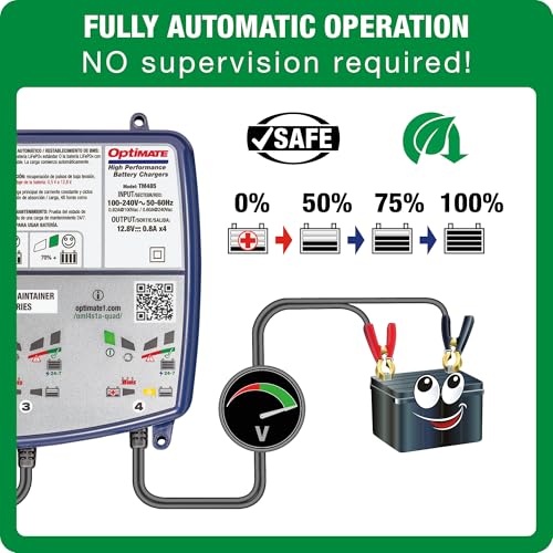 Optimate Lithium 4s 0.8A Quad Bank, TM485, 8-Step 4x12.8V 0.8A Lithium Expert Battery Saving Charger & Maintainer