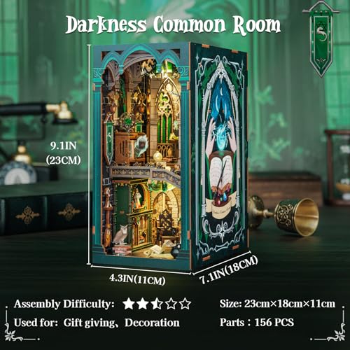 CUTEBEE Book Nook Kit - DIY Dollhouse Miniature House Kit Booknook for Adults and Teens, Tiny Magic House Bookshelf Insert Room Decor Model Build Gifts for Friends and Family (Darkness Common Room)