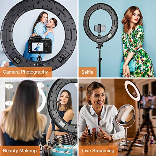 Inkeltech Ring Light - 18 inch 60 W Dimmable LED Ring Light Kit with Stand - Adjustable 3000-6000 K Color Temperature Lighting for Vlog, Makeup, YouTube, Camera, Photo, Video - Control with Remote