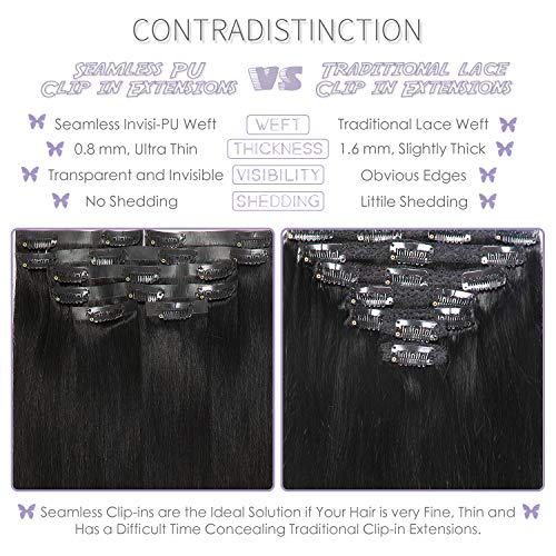 Lacer Real Hair Extensions Clip in Human Hair P#1B/30 Natural Black Mixed Auburn Brown 7Pcs Clip in Hair Extensions Real Human Hair 14 Inch 120g