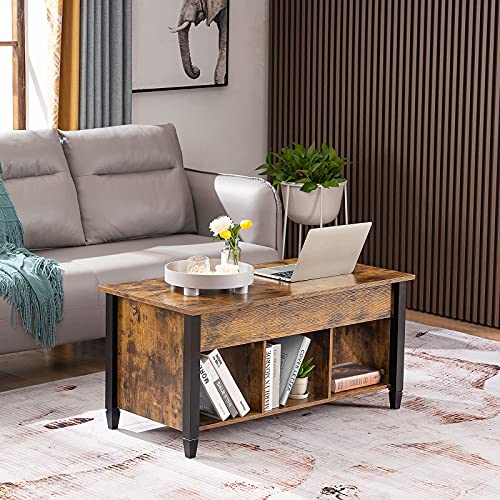 VINGLI Color Upgraded Farmhouse Lift Top Coffee Table, Rustic Grey Coffee Table with Lift Top, Lift Up Pop Up Coffee Table with Storage Shelf/Hidden Compartment, Coffee Table Mesa De Centro para Sala