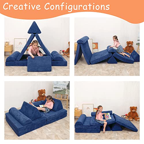 Betterhood Play Couch Sofa for Kids Large Size, Modular Kids Play Couch, Kids Couch Building Fort for Playroom Bedroom, Children Convertible Foam Cushion Couch for Boys and Girls, Blue