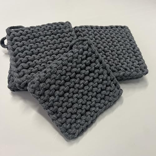 Set of 6 Hand-Made Cotton Coasters with Hanging Rings, Gift for Decoration of Dining Tables and Living Rooms, Super Absorbent Drink Coasters for Various Cups and Occasions, 4.7" x 4.7", Grey